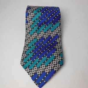 Men’s Silk Tie, wide blue necktie, 4 in. bold print tie, blue geo print silk tie